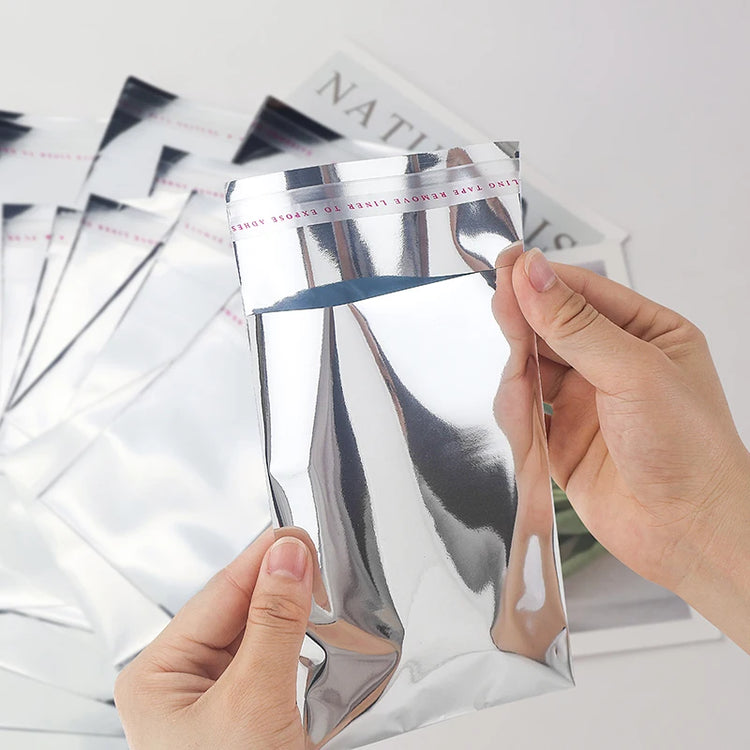 100pcs Aluminum Foil Silver Self-Adhesive Self-Sealing Packaging Bags, Documents, Postcards, Small Business Batch Packaging Bags
