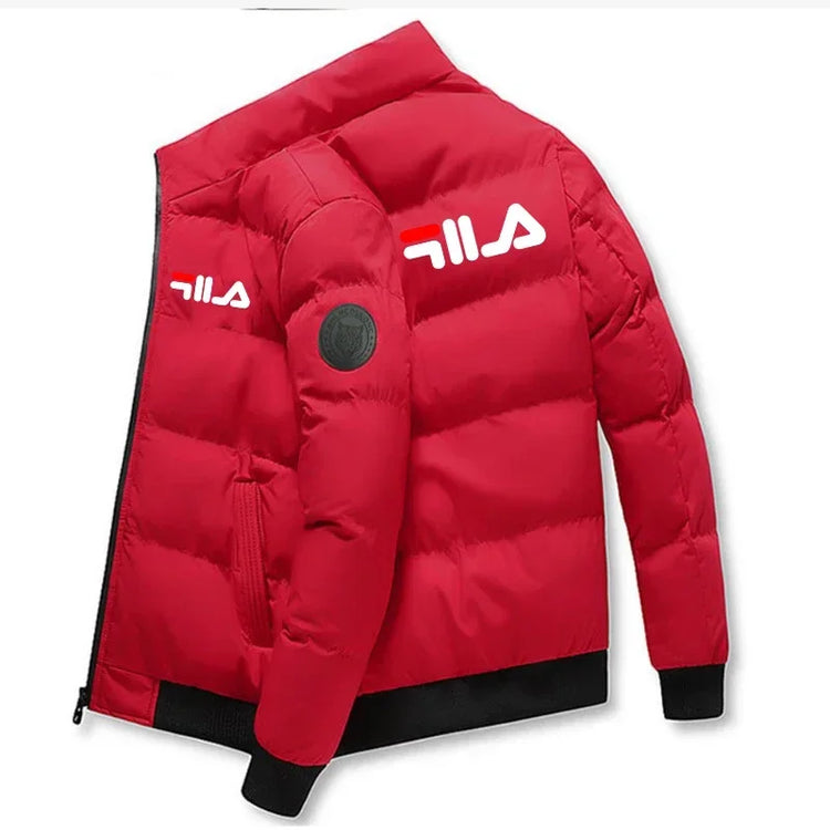 Short Thick Warm Jacket Men Fall Winter Printed Zip Windproof Outdoor Casual Outerwear M-5XL