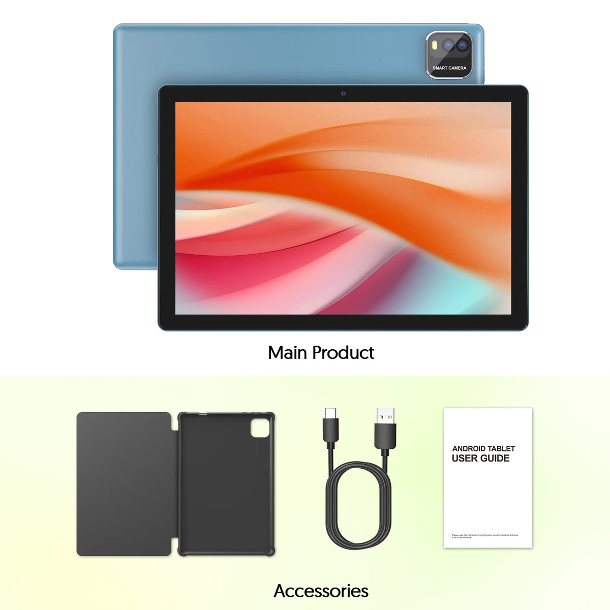BAKEN 10-inch Android 15 tablet, quad-core processor, 12GB (3+9 expansion) RAM + 64GB storage, 5G WiFi, 1280*800 dual cameras