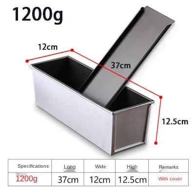 250g/450g/600g/750g/900g/1000g Aluminum Alloy Black Non-Stick Coating Toast Boxes Bread Loaf Pan Cake Mold Baking Tool with Lid