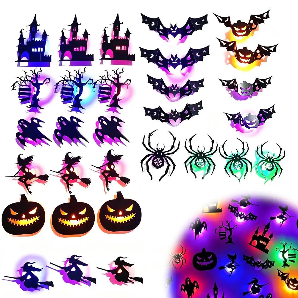 Halloween LED Wall Sticker Light Set Glowing Bat Ghost Silhouette Decals Flickering Creepy Party Decoration ﻿