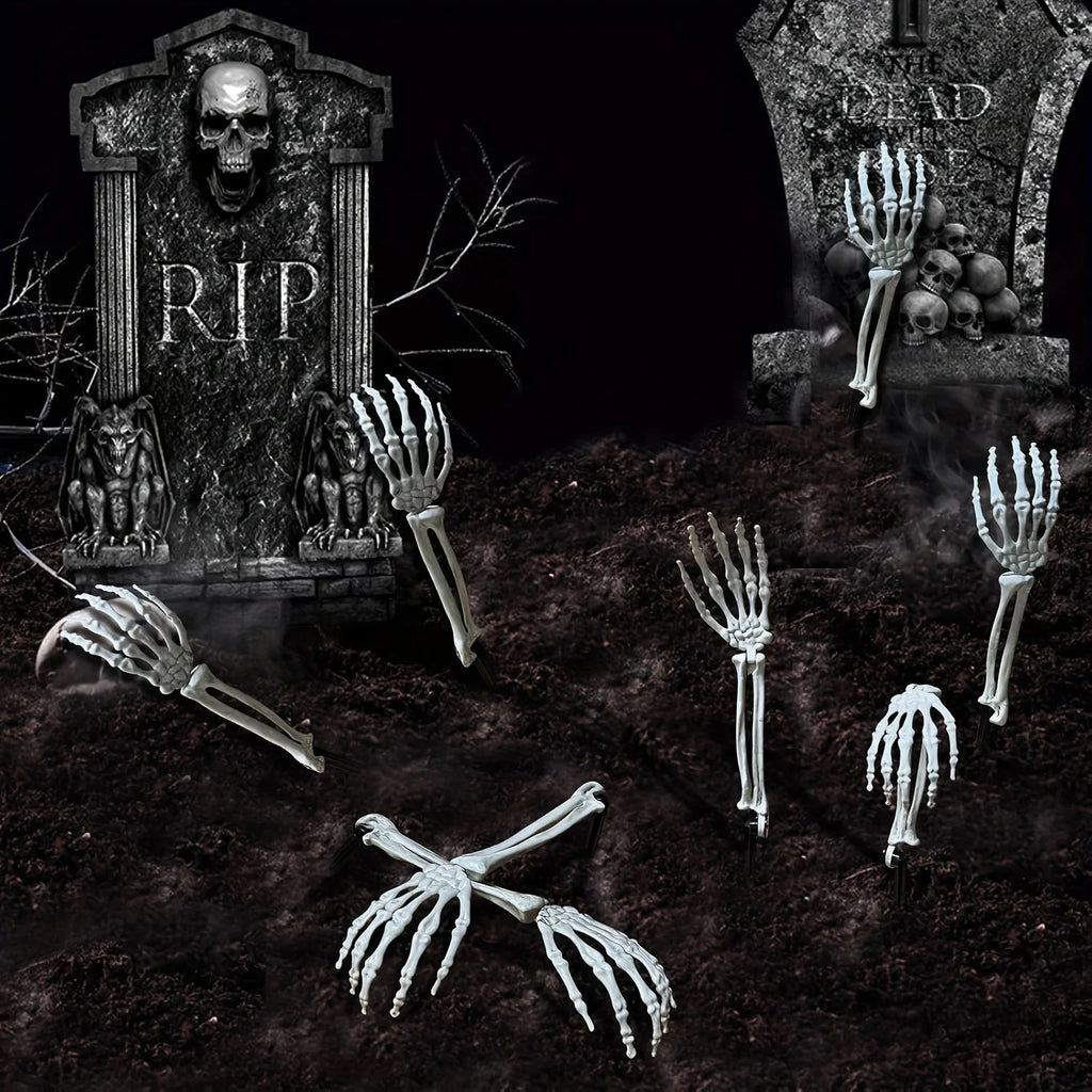 1/6pcs Skeleton Bone Garden Ground Stakes Skull Head & Hand for Halloween Home Yard Ground Insert Holiday Party Decor Ghost Hand