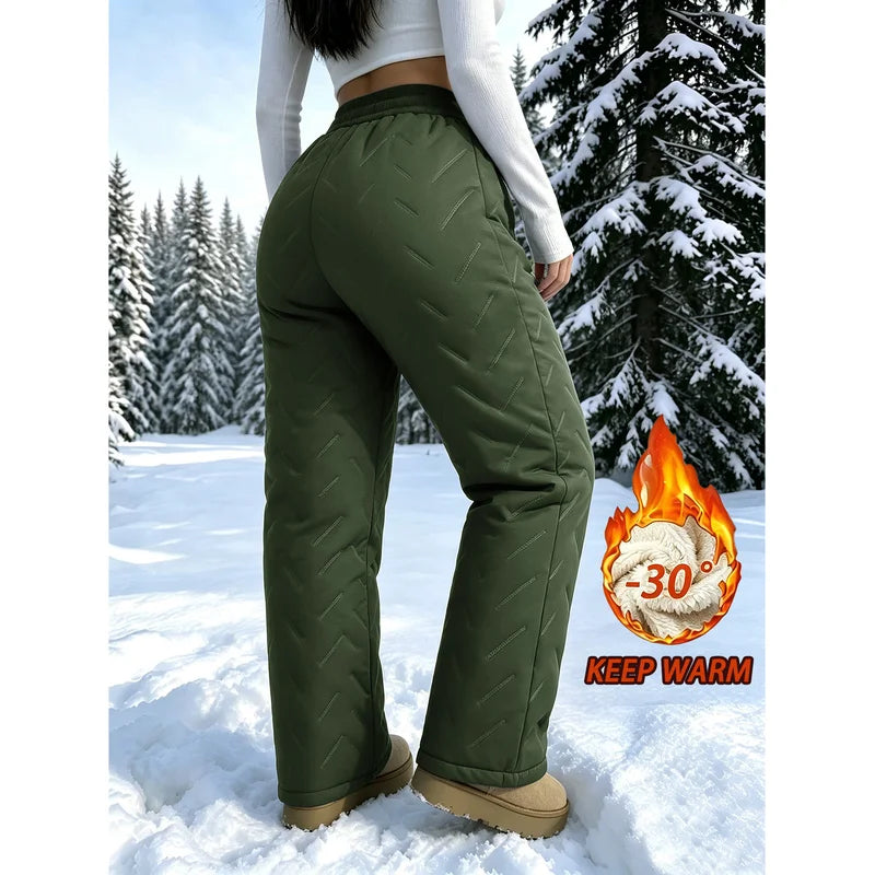 Women's Winter Fleece Pants With Drawstring Elastic Waistband Winter Warm Zipper Pocket Women's Outdoor Jogging Pants