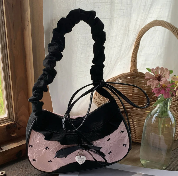 Fashion Grid Women Bag Lace Ribbon Stretchable Shoulder Strap Single Shoulder Underarm Bag Daily Commuting Student Handbag