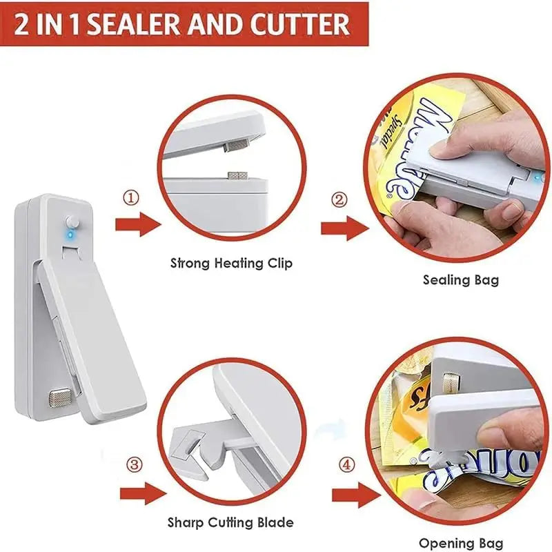 Heat Seal Device,  2-in-1 USB Chip Bag Sealer Machine with Cutter Heat Sealer Food Resealer Bag Kitchen Tool for Snacks Sealing