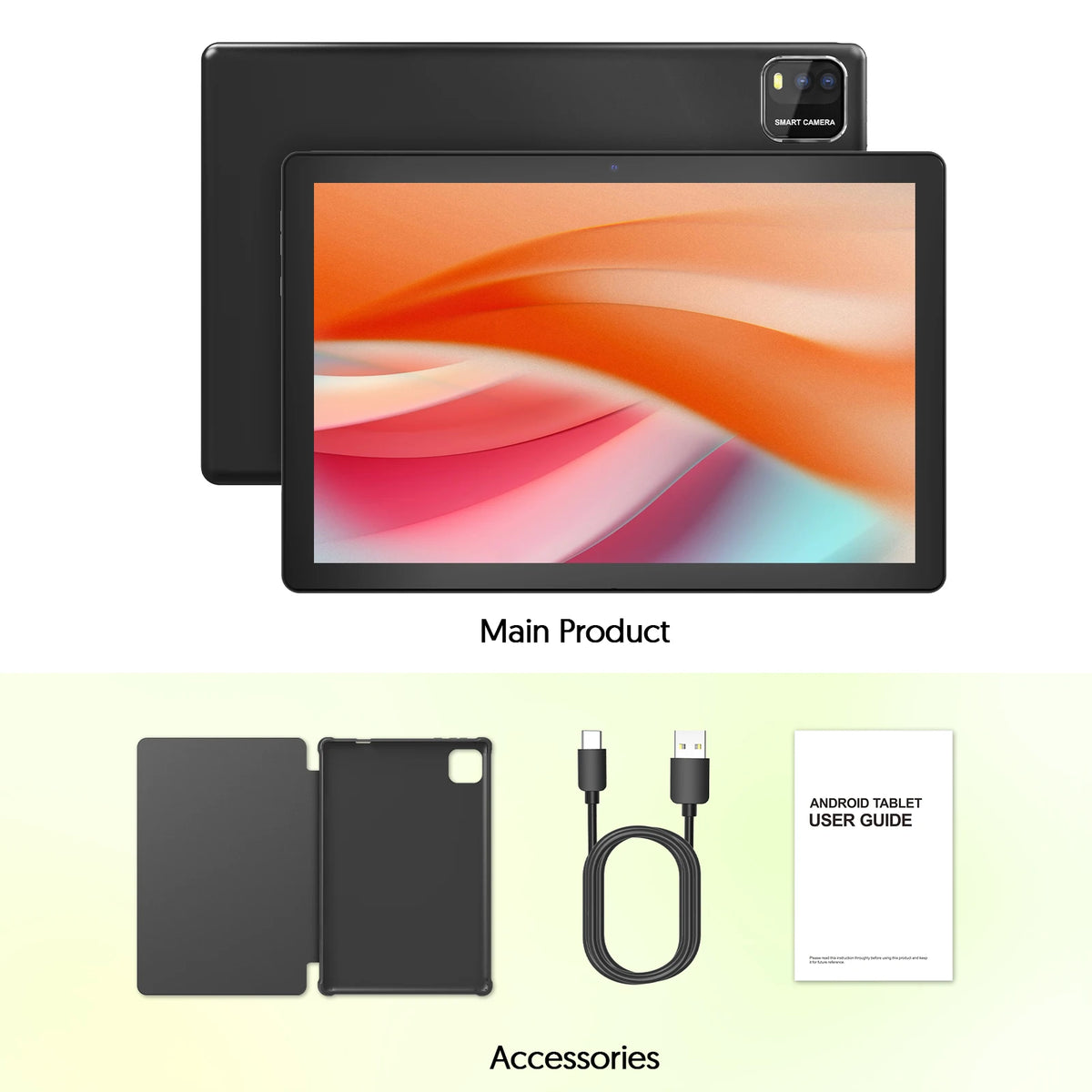 BAKEN 10-inch Android 15 tablet, quad-core processor, 12GB (3+9 expansion) RAM + 64GB storage, 5G WiFi, 1280*800 dual cameras