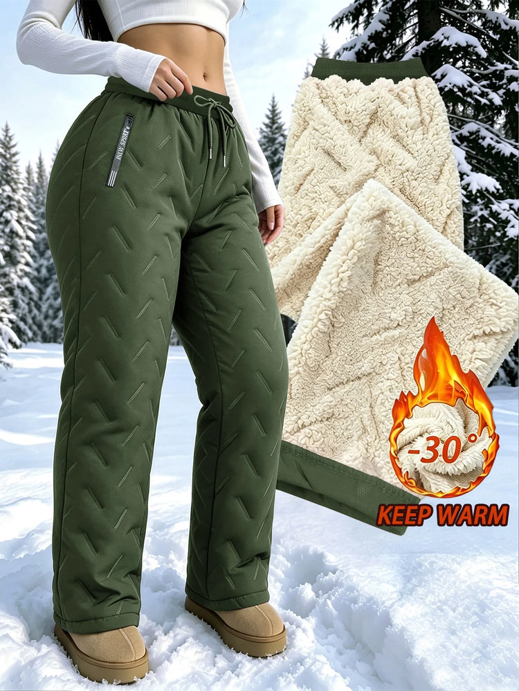 Women's Winter Fleece Pants With Drawstring Elastic Waistband Winter Warm Zipper Pocket Women's Outdoor Jogging Pants