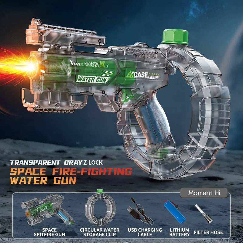 Space Electric Water Gun Energy Ring Burst Transformation LED Lights Large Capacity Full Auto Continuous Fire Squirt Gun Toy