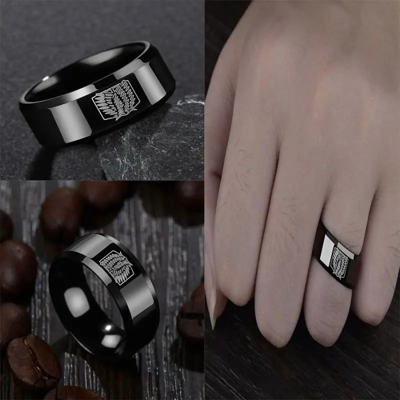 Anime Trendy Charm Attack on Titan Investigation Corps Logo Ring Wings of Freedom  rings Levi Mikasa Ackerman Party Jewelry