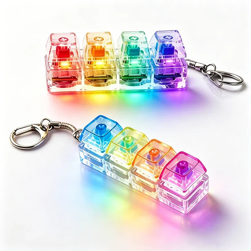 NEW LED Keyboard Keychain Fidget Toys Crystal Clicker Sensory Toy for Stress Relief Keyboard Keychain Fidget Toy for Adults Kids