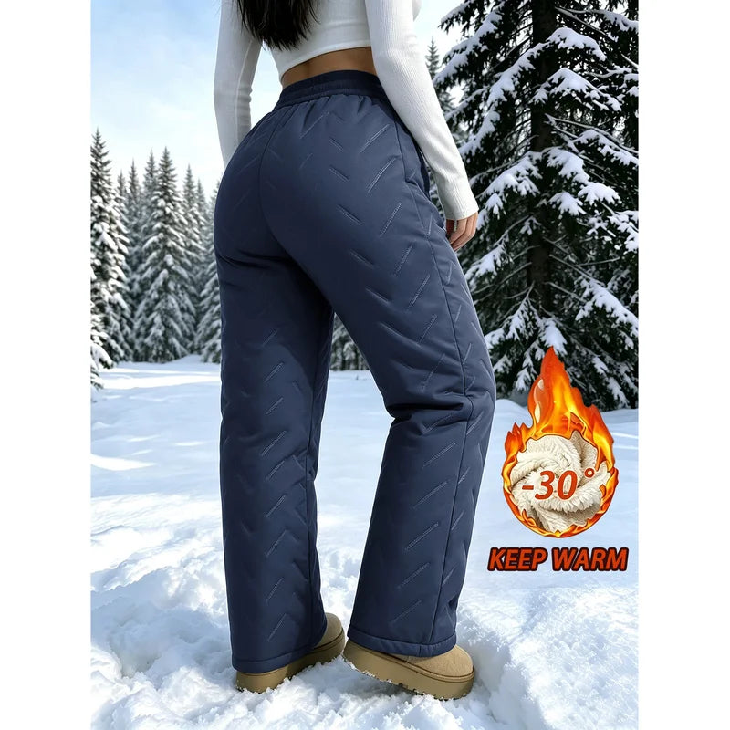 Women's Winter Fleece Pants With Drawstring Elastic Waistband Winter Warm Zipper Pocket Women's Outdoor Jogging Pants