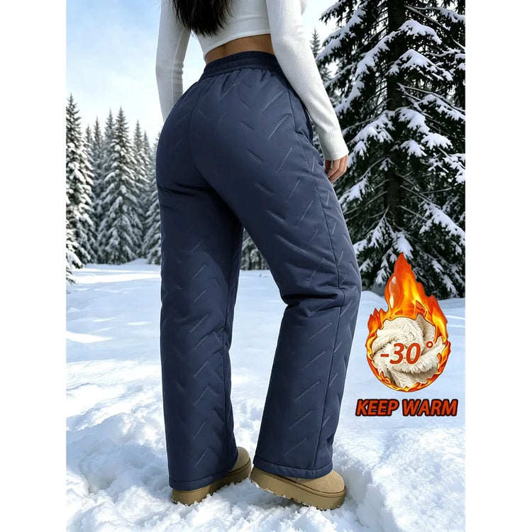 Women's Winter Fleece Pants With Drawstring Elastic Waistband Winter Warm Zipper Pocket Women's Outdoor Jogging Pants