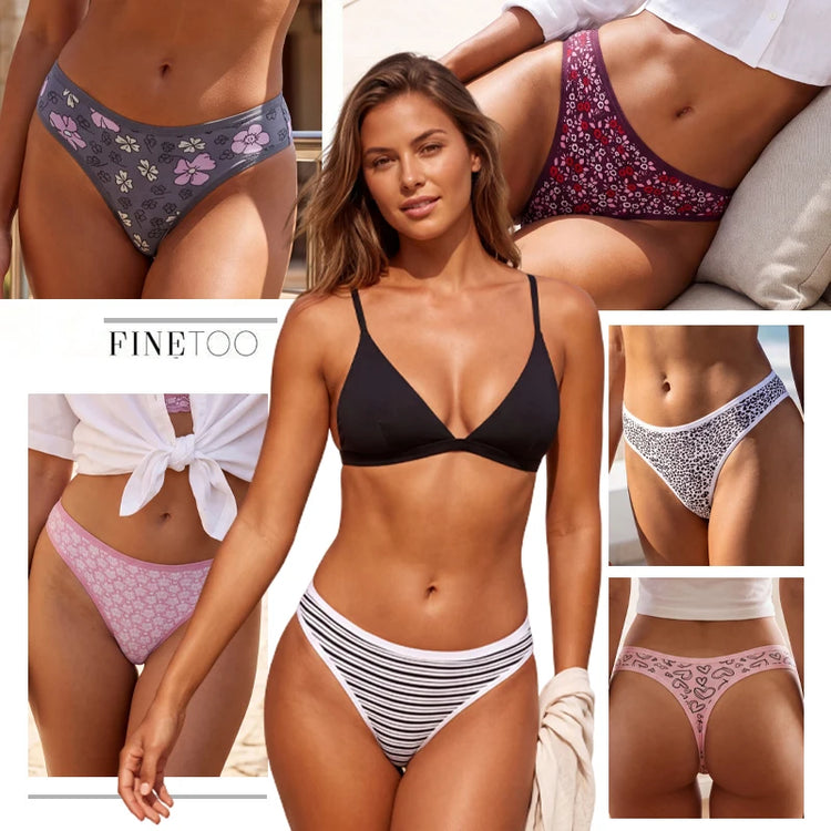 9Pcs Women's Seamless Cotton Panties XS-XXL Multiple Printing T-Back G-strings Sexy Low Waist Breathable Thongs Female Underwear
