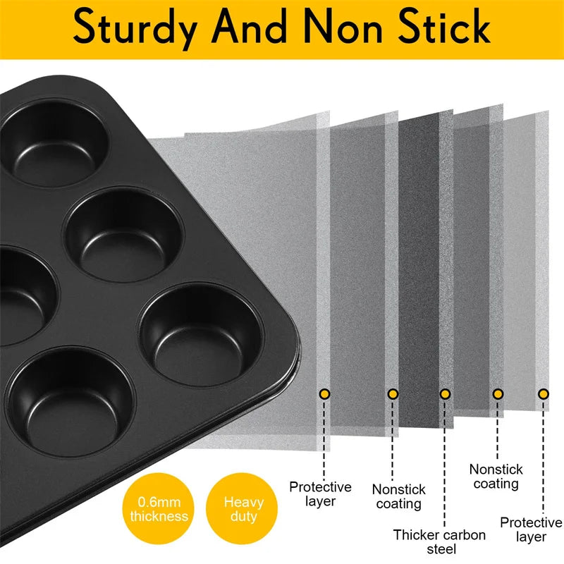 6/12 Cups Square Cupcake Pan Muffin Tray Cupcake Mold Muffin Pan Carbon Steel Baking Pan Non Stick Bakeware For Kitchen Oven