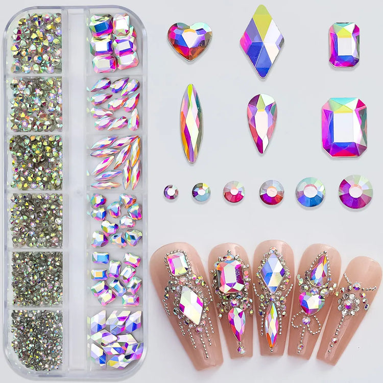 12grids Half Round Pearls Beads 3D Nail Charms 1.5/2/2.5/3/4/5mm White Flatback Pearls Nail Jewelry Nail Craft Pearl Rhinestones