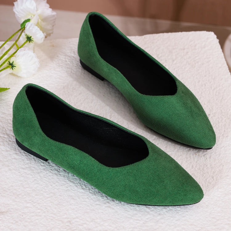Spring Autumn Green Suede Women's Flat Shoes Fashion Pointed Toe Comfortable Non-slip Office Ladies Shoes