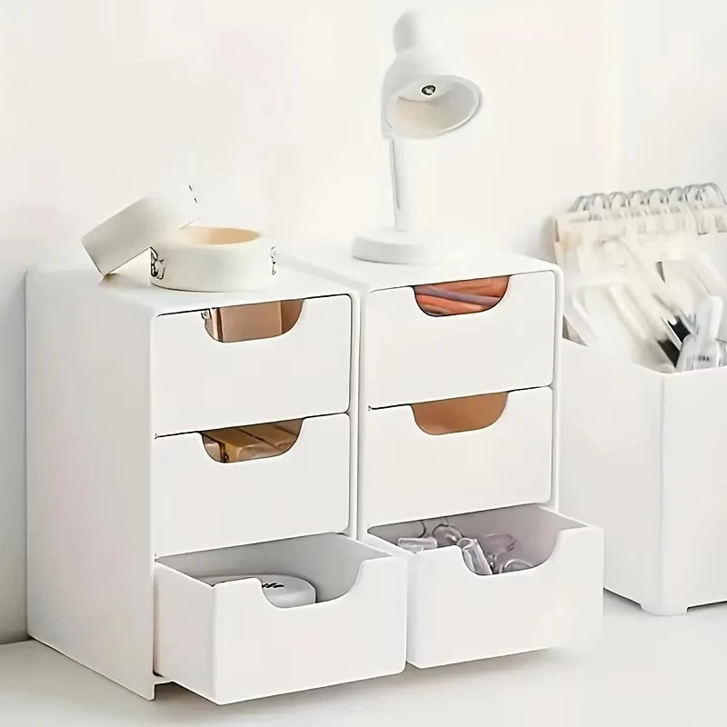 Chic 3-Tier Desk Organizer with Drawers - Ideal for Office Supplies, Jewelry & Cosmetics Storage - Portable Divider Box