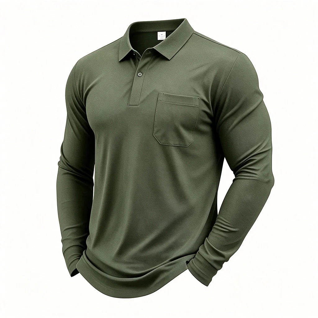 Men Quick Dry Long Sleeve Golf Polo Shirt Breathable Sports T‑Shirt Casual Work Pullover Lapel Tops Lightweight Business Outdoor