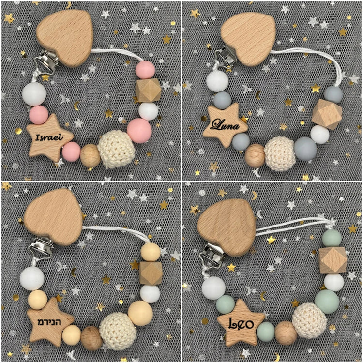 Personalized Baby Pacifier Clip Custom Name Silicone Bead Nipple Dummy Clips Engraved Infant Wooden Pacifier Holder Newborn Gift