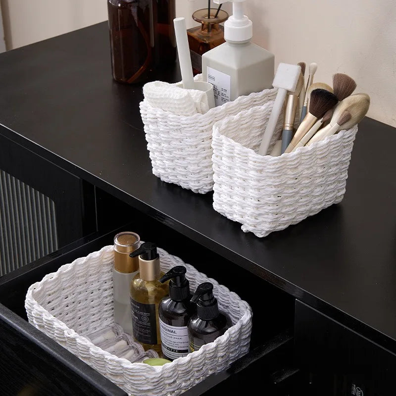 1/3pcs Handmade Straw Woven Soft Round Paper Rope Storage Basket for Organizing Decorative Storage Bins Office Storage Box