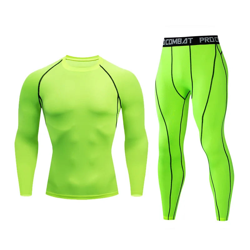 Men's 2/3pcs sets Boxing suit rashguard male kit MMA compression clothing men long-sleeved t-shirt+leggings tracksuit Sport Suit
