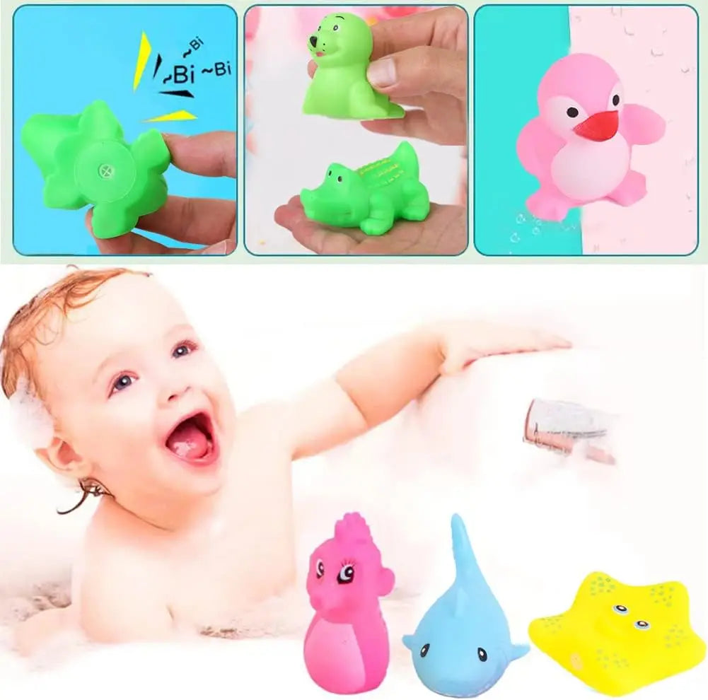 Bath Toys Rubber Sea Animals Toy 10pcs Squeaky Bathtub Floating Toys for Toddler Kids Preschool Water Play Pool Party Decoration