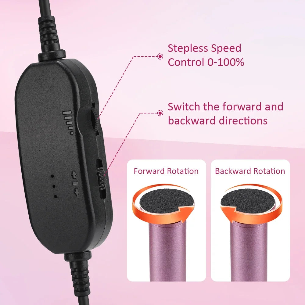 Electric Foot File, USB Powered Callus Remover Adjustable Speed 360 Degree Rotation 20 Sandpaper Discs for Dead Skin Heel Care