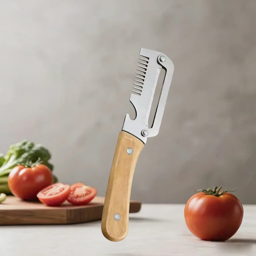 Kitchen Peeler with Wooden Handle for Peeling and Slicing Fruits and Vegetables Stainless Steel Vegetable Peeler Kitchen Tool