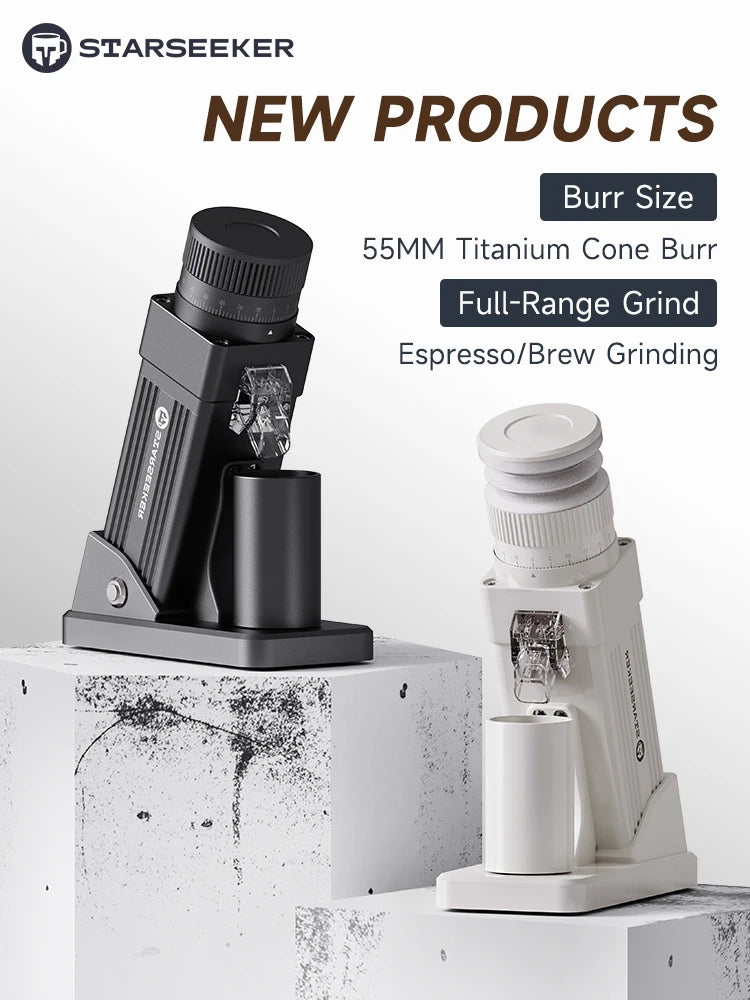 STARSEEKER E55Pro Electric Coffee Grinder 55MM Titanium Cone Burr Stepless Adjustment Espresso Brew Coffee Bean Grinder Black