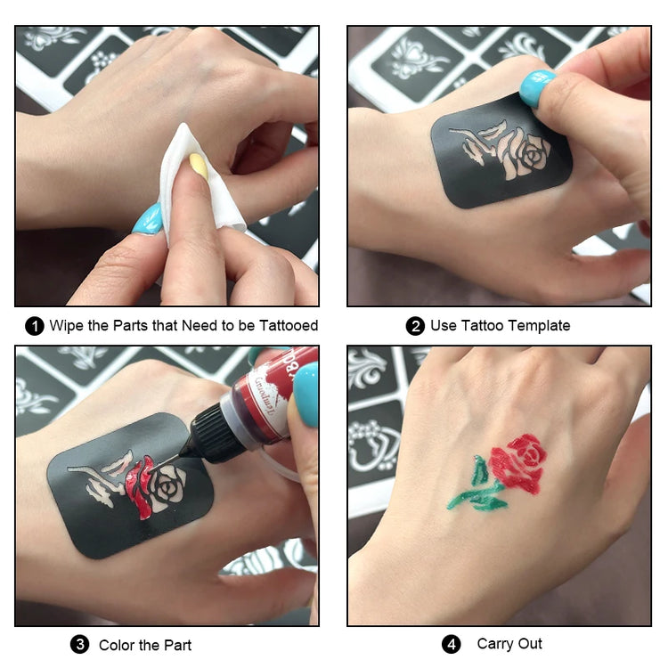 Long-Lasting Temporary Tattoo Inks with 3 Tattoo Stickers Kit, Freehand Painting Gel for Makeup Trend Party Tattoos for Face Bod