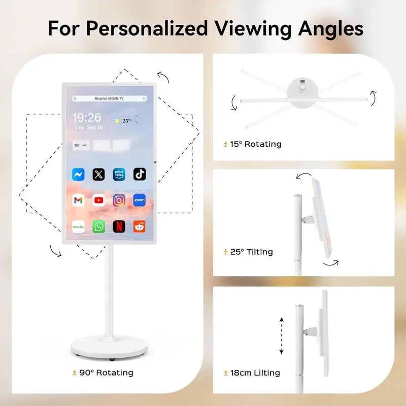27 Inch Android Smart TV Touch Screen Interactive Display Movable Stand Charging Port Commercial Use Digital Signage Monitor