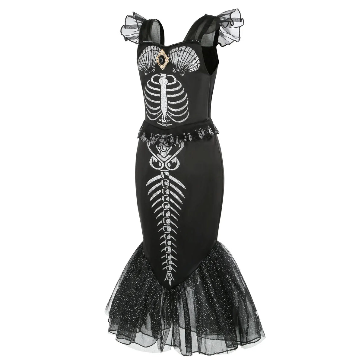New Skeleton Little Mermaid Halloween Horror Costume Ariel Princess Costume Kids Birthday Party Prom Dress For Girls