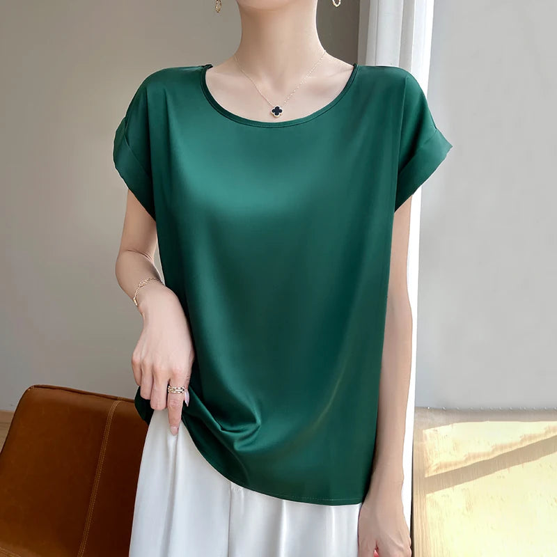 New O-Neck Silk Camisole Ladies Thin Vest Satin Loose Outer Sleeveless Top Summer Suit Insid Sling Mulberry Silk Bottoming Shirt