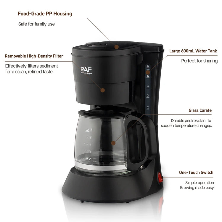 Drip Coffee Maker - Automatic Home Coffee Machine with Keep-Warm Function for American Coffee & Tea Brewing in Office