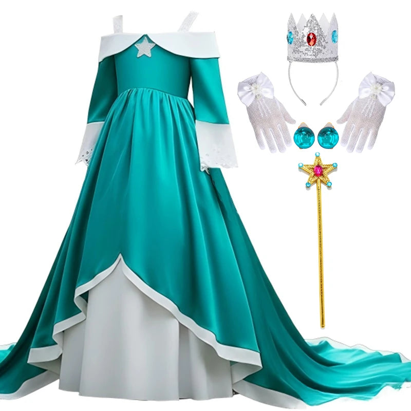 Rosalina Princess Fancy Dress The Galaxy Movie Kids Girls Role play Silk trailing Long Dress Costume Halloween Party Outfits