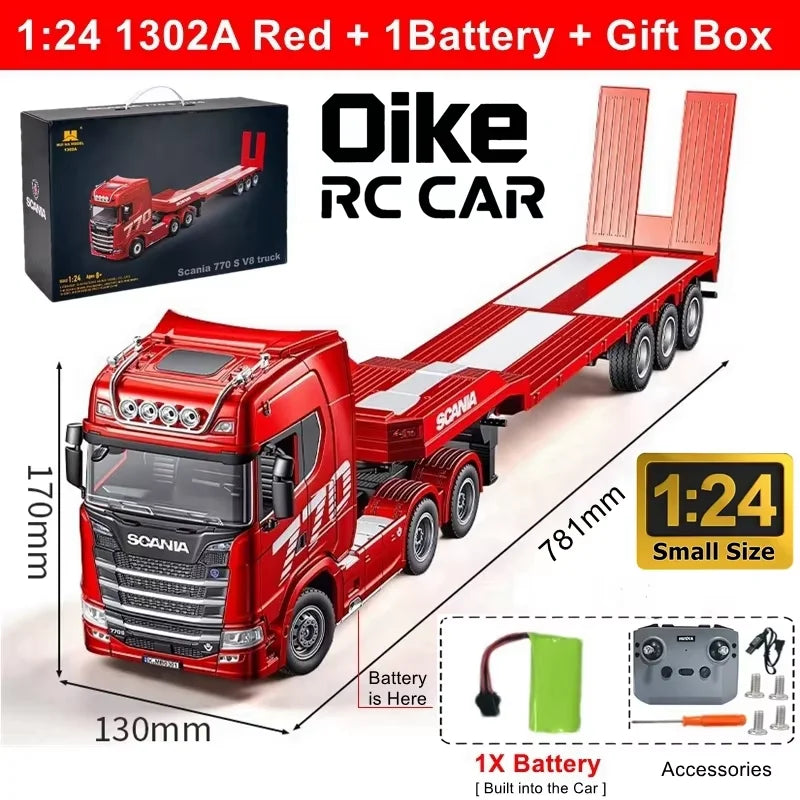 Remote Control Truck HUINA 1501 4WD RC Semi Trailer Car Heavy Duty Tractor with Light Sound 4X4 Off Road Tank Vehicle Model Toy