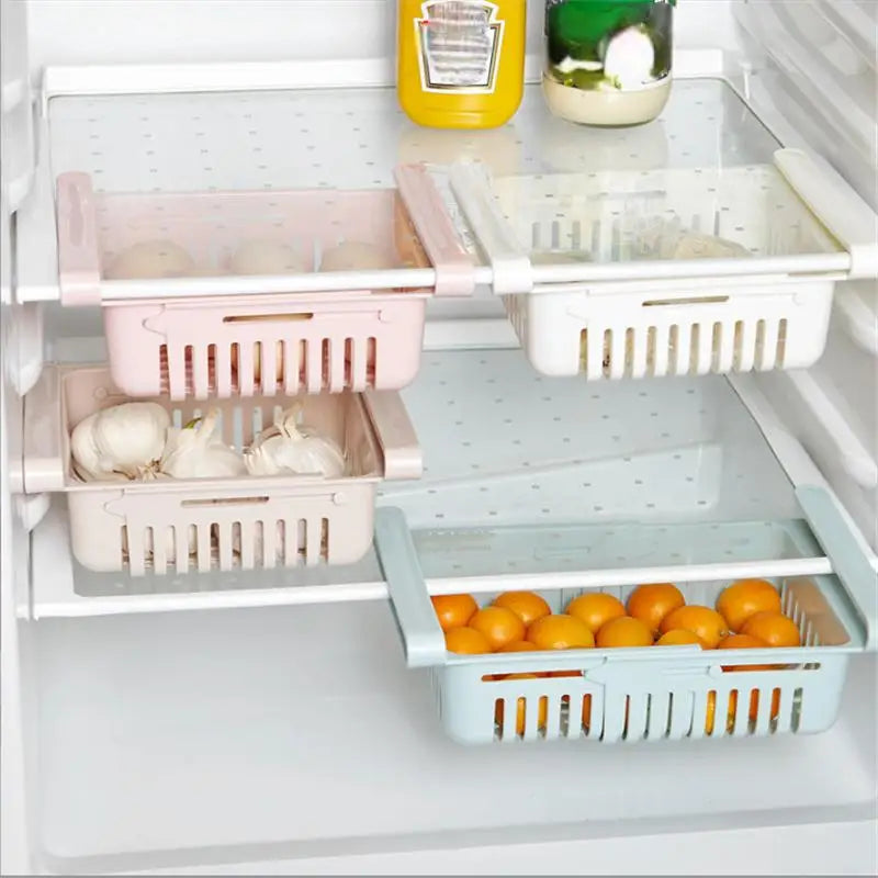 1Pc Refrigerator Storage Basket Flexible Expandable Fridge Organizer Drawer Storage Rack Storage Fresh Box Freezer Box Storage