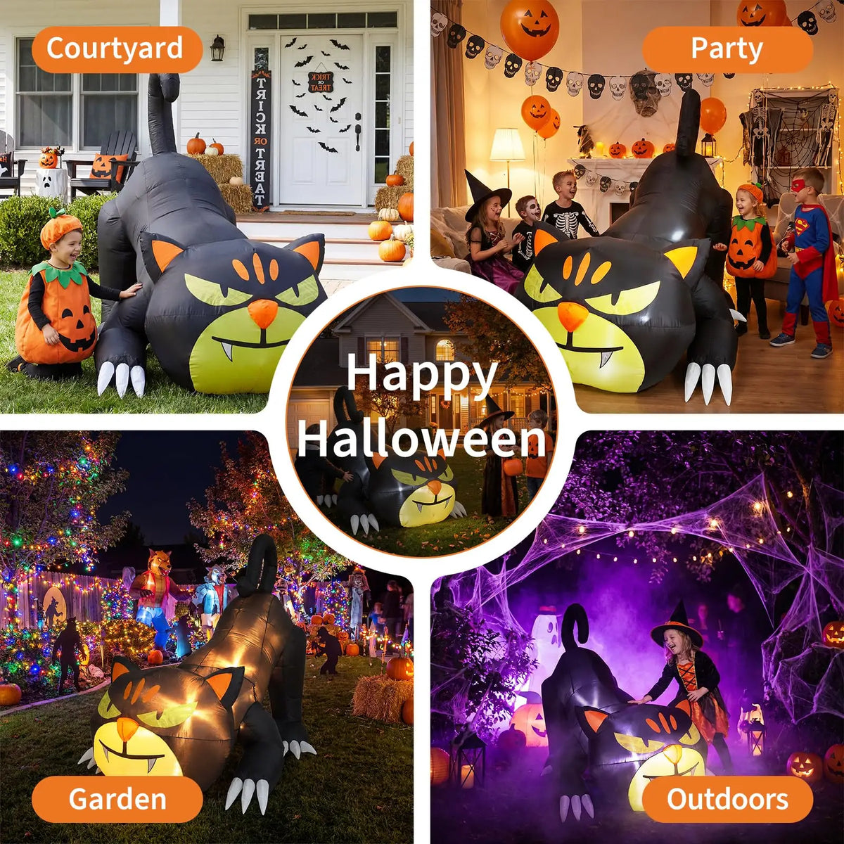 7ft Lighted Halloween Inflatable Black Cat Waterproof LED Outdoor Yard Decor for Garden Lawn and Trick or Treat Events Blow Up Holiday Party Spooky Night Display Prop Supplies