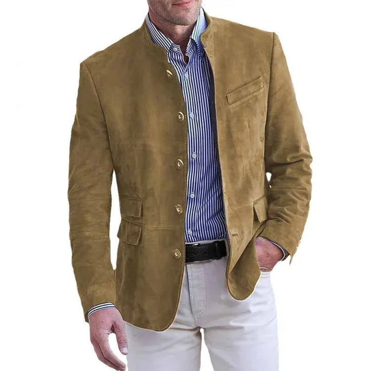 QICHE Men Clothing 2026 Autumn Winter Casual Faux Suede Blazer, Men Stylish Suit Jacket Outerwear, Male Clothes