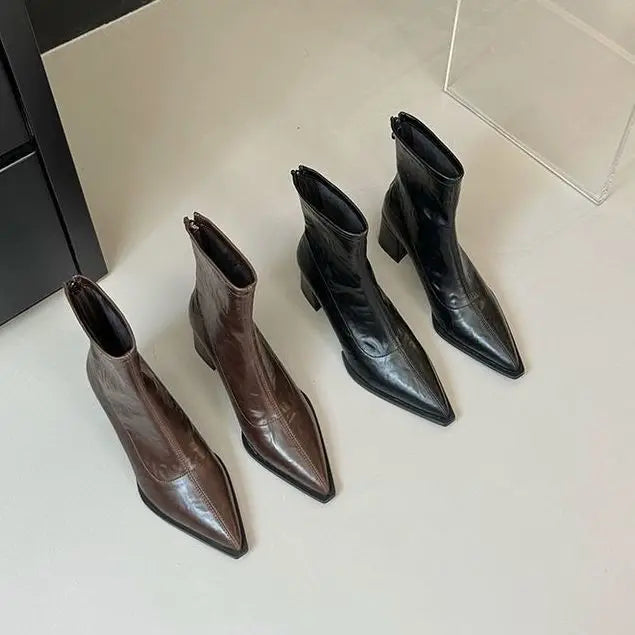 2026 New Designer Vintage Women Ankle Boots Fashion Pointed Toe Short Booties Elegant High Heels Shoes Botas Mujer