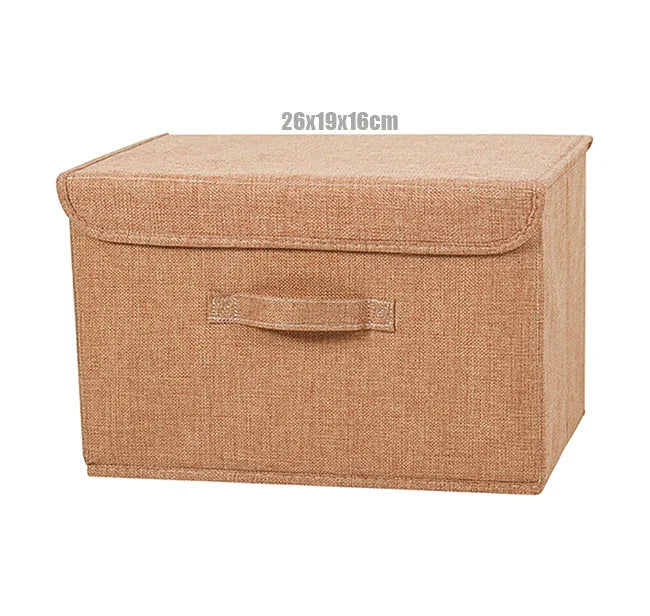 Washable Cotton Linen Fabric Folding CD Storage Box Foldable Bins Toys Organizer With Lid Storage Basket Laundry Basket