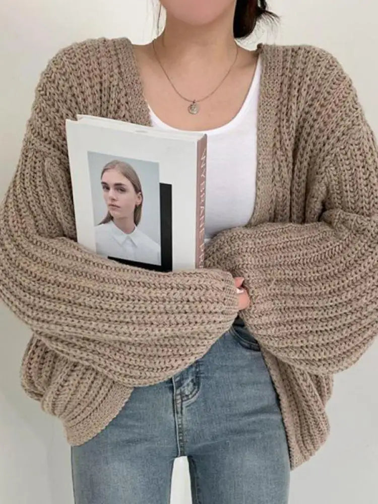 2026 Vintage Harajuku Lantern Sleeve Women Cardigan Sweater Casual Korean Fall Streetwear Tops Chic Lazy Wind Y2k Sweater