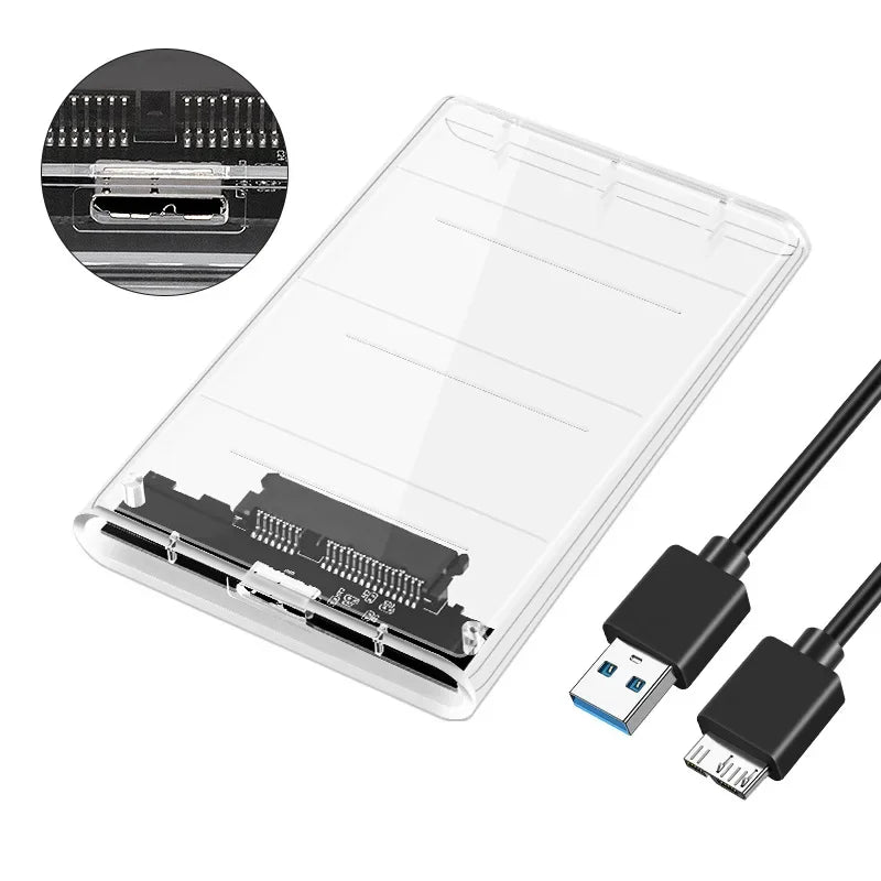Transparent HDD Case HDD Enclosure 2.5 Inch SSD SATA To USB 2.0 Type-C Adapter Portable External Hard Drive Box Tool-Free