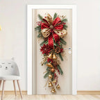 1 Christmas wall decoration - hanging decoration with red bells and green leaves - holiday room decoration, holiday design