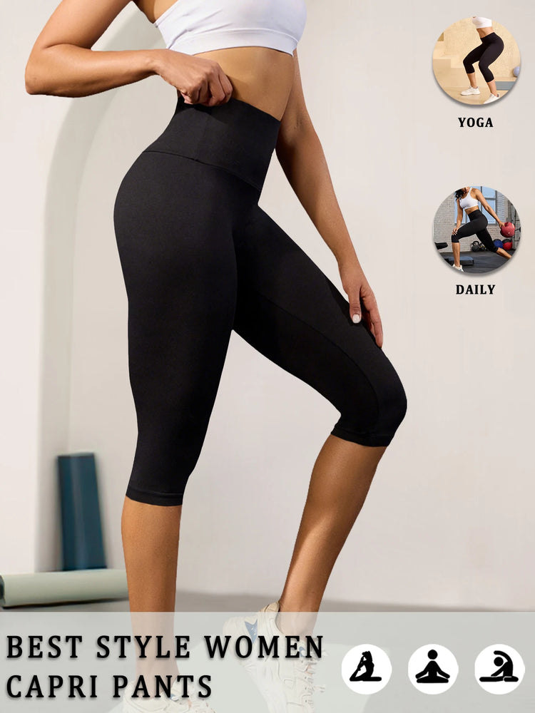 Women High Waisted Capri Pants Super Soft No See Through Tummy Control Yoga Running Workout Home Casual Leggings