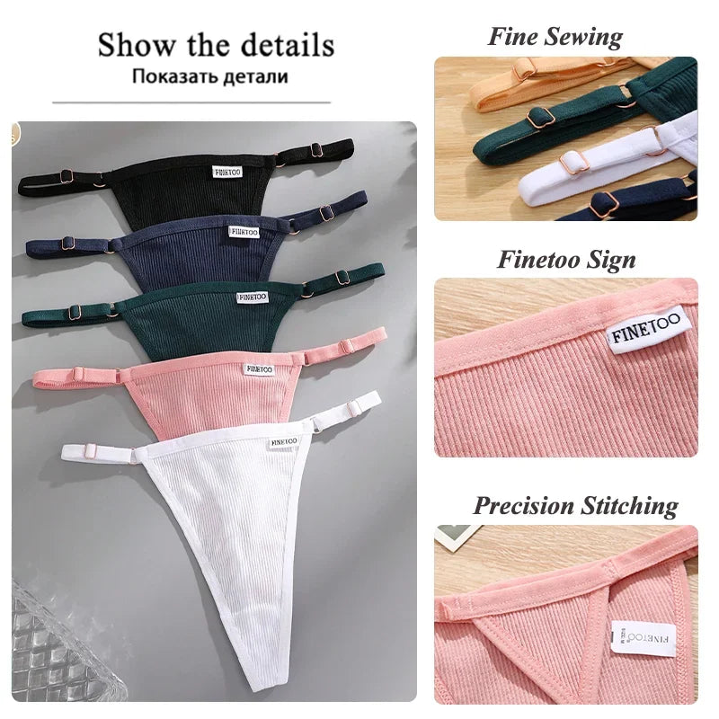 5Pcs Women's Cotton Adjustable Waist Panties Sexy Thongs G-String Solid Color Seamless Intimate Female Underpants Lingerie S-XL