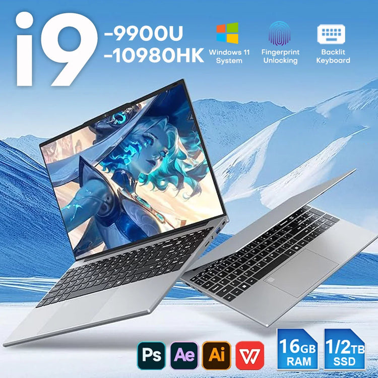 Intel I9 Laptop Computer Windows 11 Fingerprint Unlock Notebook PC Intel I9 10980HK/9900U 16GB RAM 1TB SSD Office Gaming Laptop