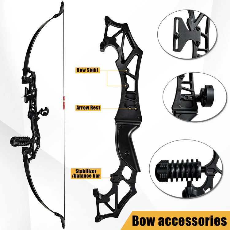 Metal Riser Recurve Bow Set for Adults, 20-40lb Aluminum Takedown Bow, Ambidextrous Competition Target Bow Kit, Ships from US