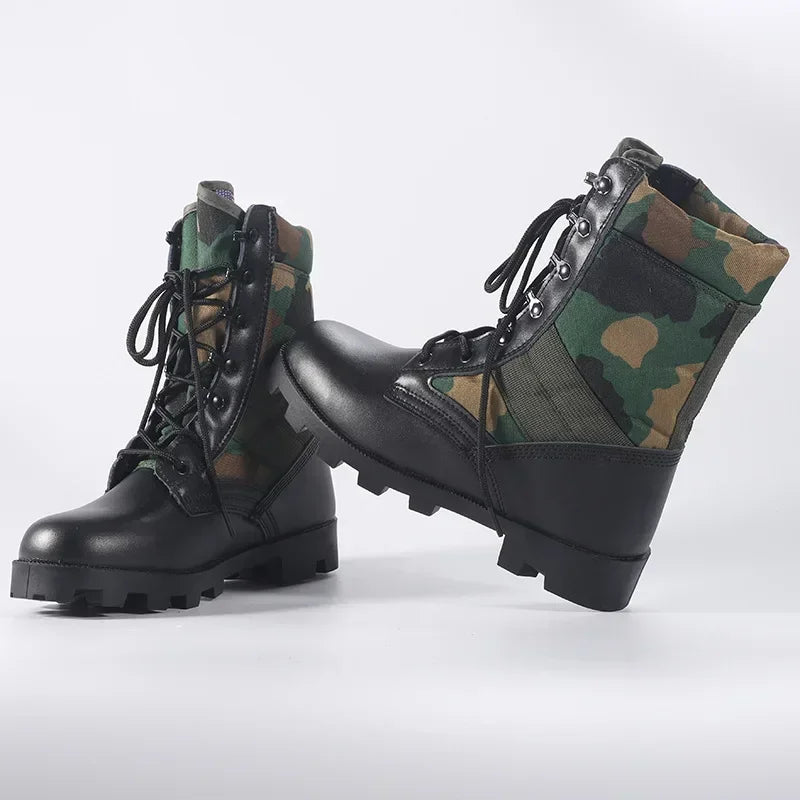 Lace Up Waterproof Outdoor Shoes Breathable Canvas Camouflage Tactical Combat Desert Ankle Boots Men Boots