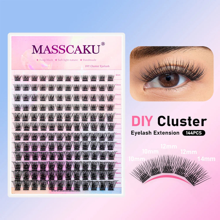 YUANZHIJIE DIY Cluster Eyelash Extension 12lines Dovetail Segmented Lashes Natural Lighter Bundle Makeup Supplies